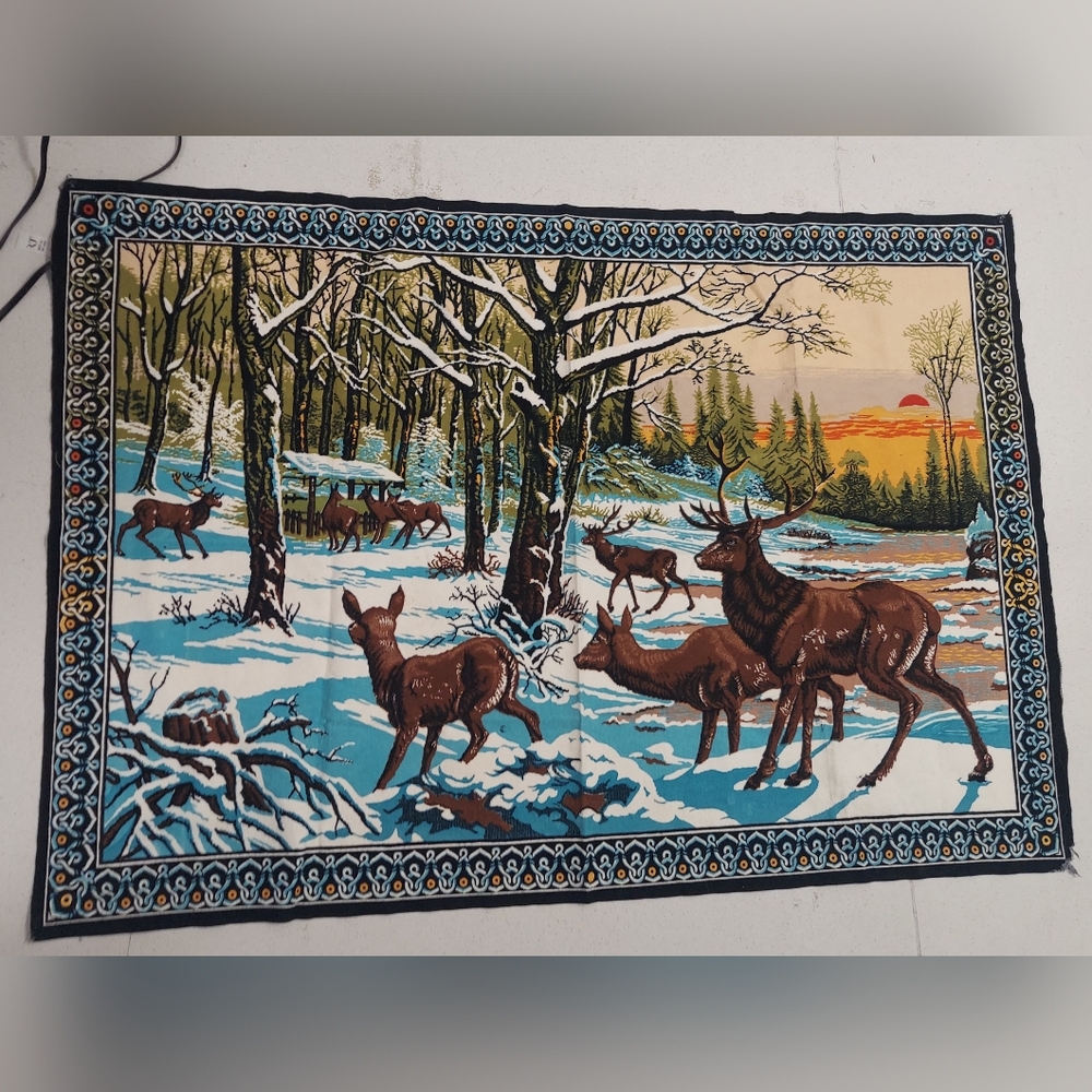 Vtg Large Deer Tapestry Made In Turkey 37”x 56” Hunting Wall Hanging 💯 Cotton